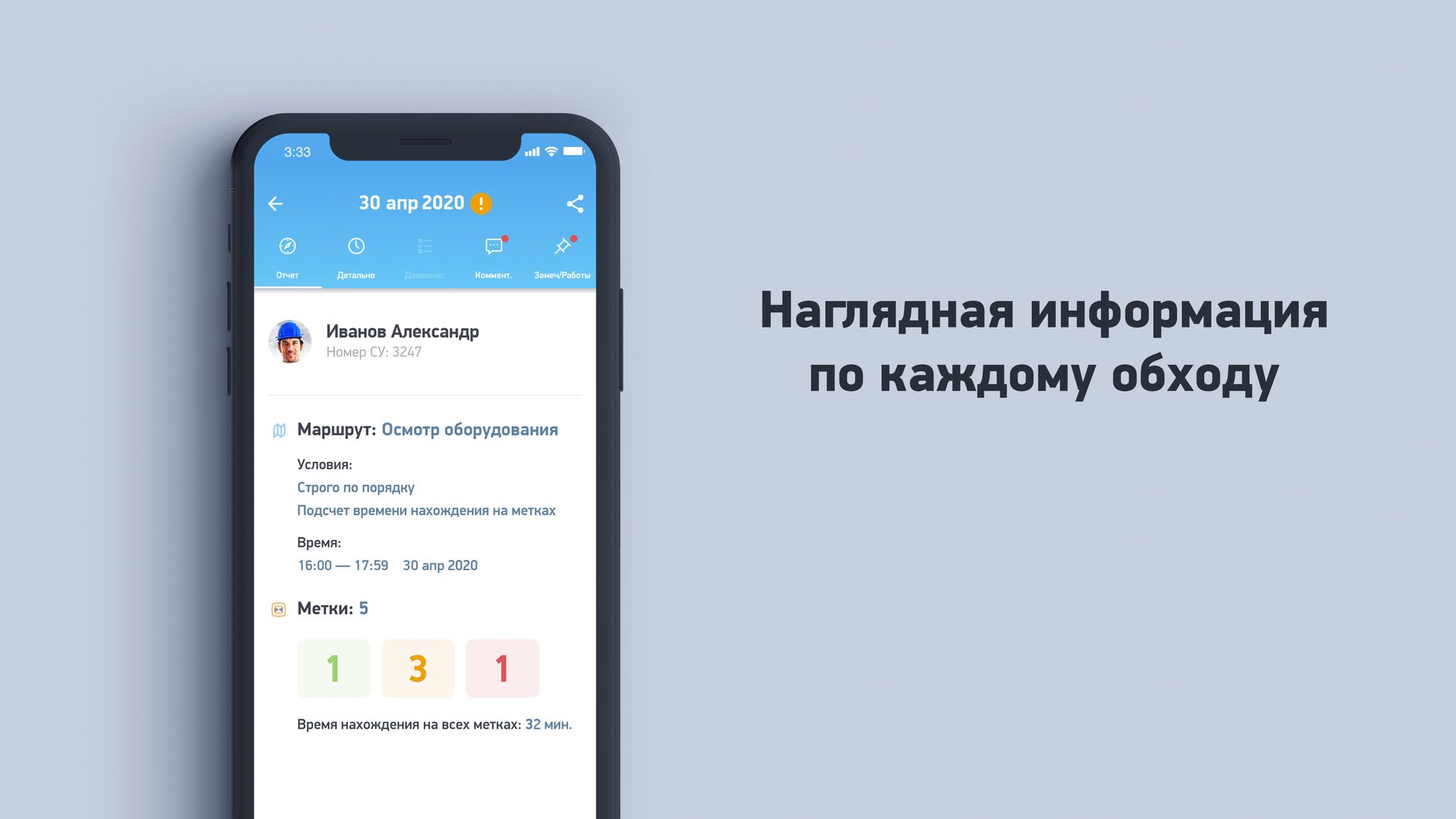 Наглядная информация по обходу в мобильном приложении